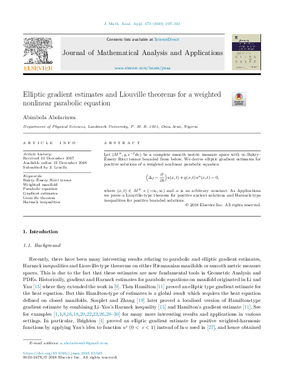 (PDF) Elliptic gradient estimates and Liouville theorems for a weighted ...