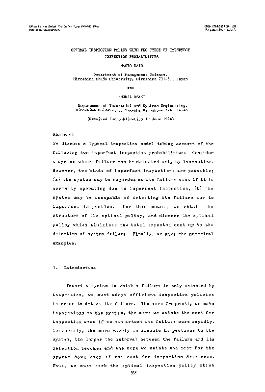 (PDF) Optimal inspection policy with two types of imperfect inspection ...