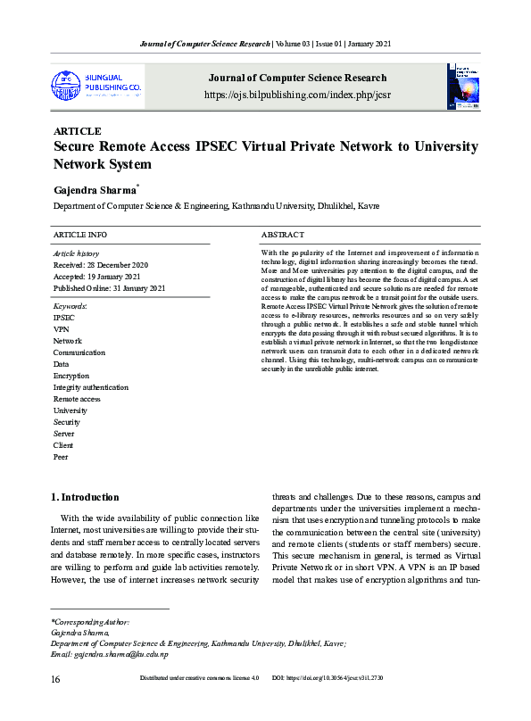 (PDF) Secure Remote Access IPSEC Virtual Private Network to University ...