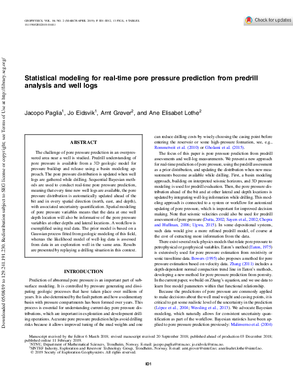 (PDF) Statistical modeling for real time pore pressure prediction from ...