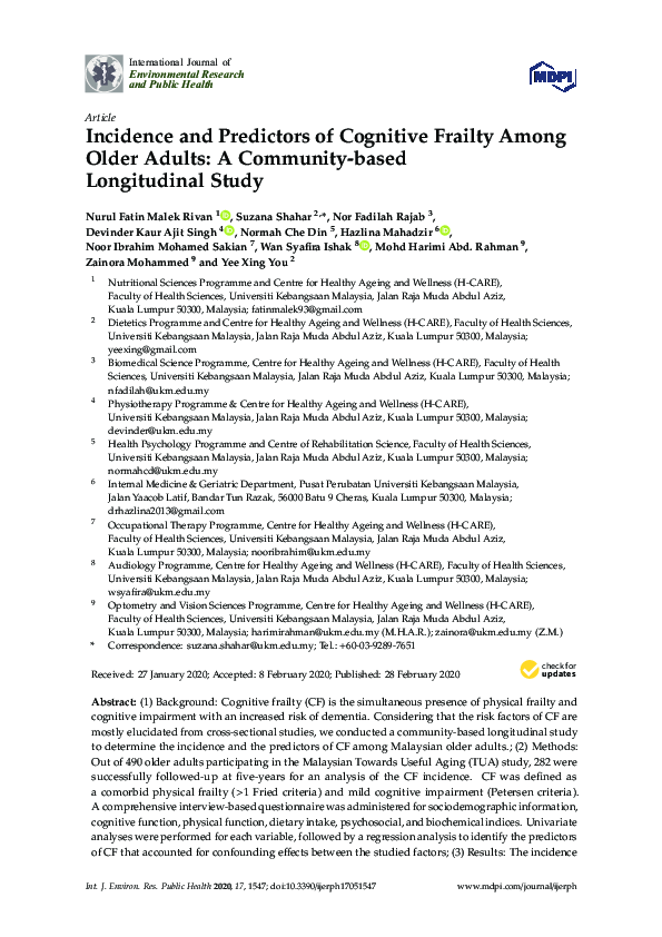 (PDF) Incidence and Predictors of Cognitive Frailty Among Older Adults ...