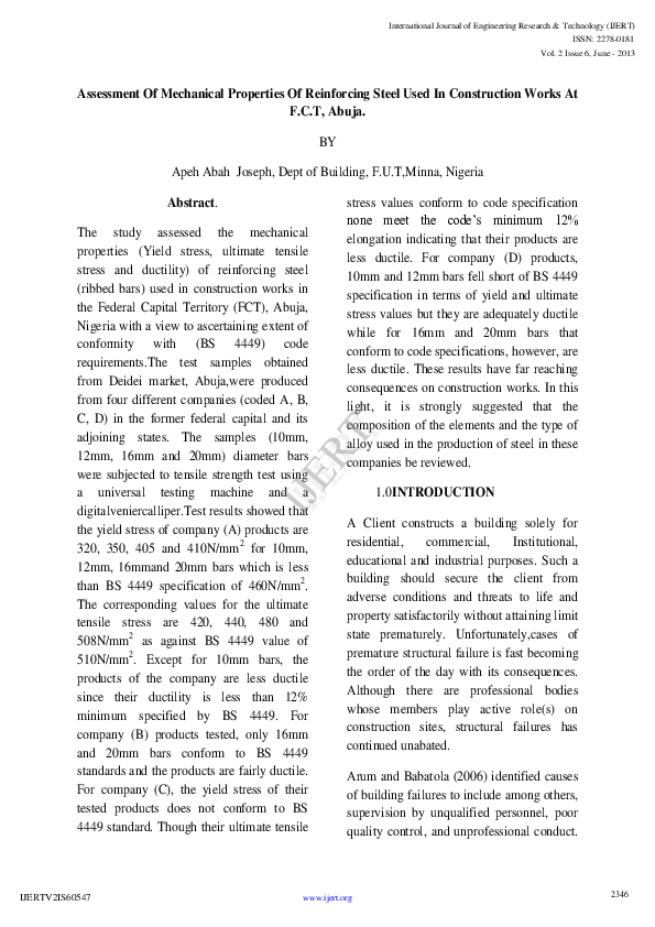 (PDF) IJERT-Assessment of Mechanical Properties of Reinforcing Steel ...