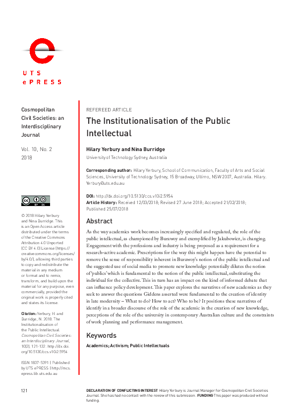 (PDF) The Institutionalisation of the Public Intellectual