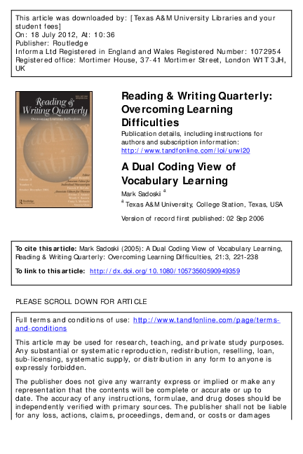 (PDF) A Dual Coding View of Vocabulary Learning