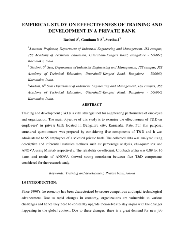 (PDF) EMPIRICAL STUDY ON EFFECTIVENESS OF TRAINING AND DEVELOPMENT IN A ...