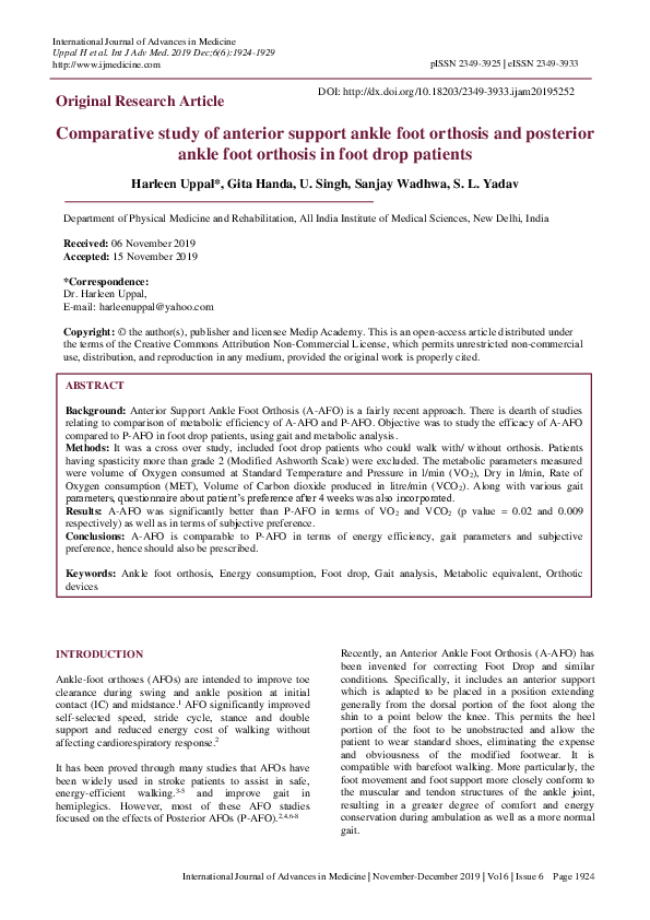 (PDF) Comparative study of anterior support ankle foot orthosis and ...