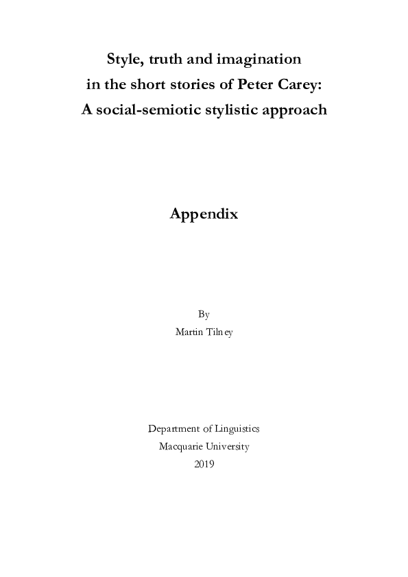 (PDF) Appendix: Style, truth and imagination in the short stories of