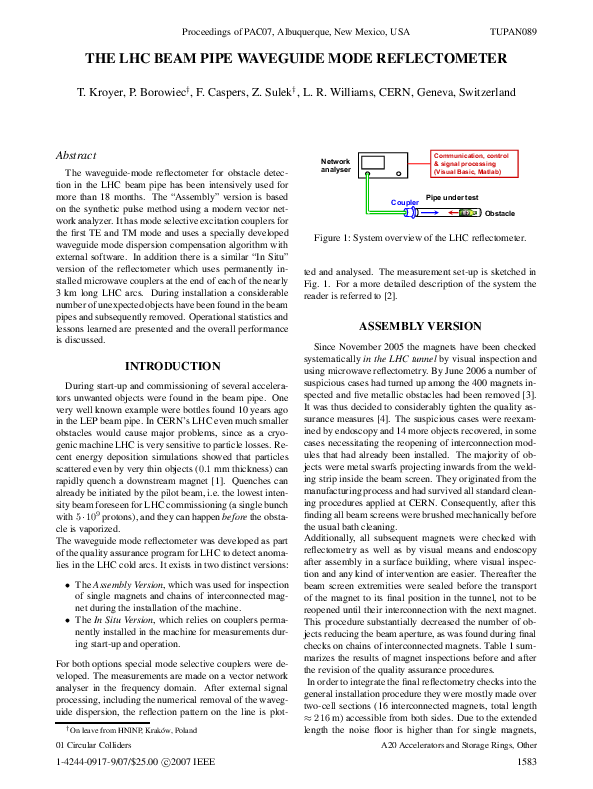(PDF) The LHC beam pipe waveguide mode reflectometer