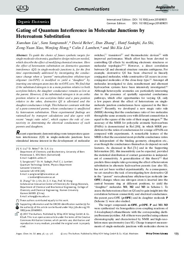 (PDF) Gating of Quantum Interference in Molecular Junctions by ...
