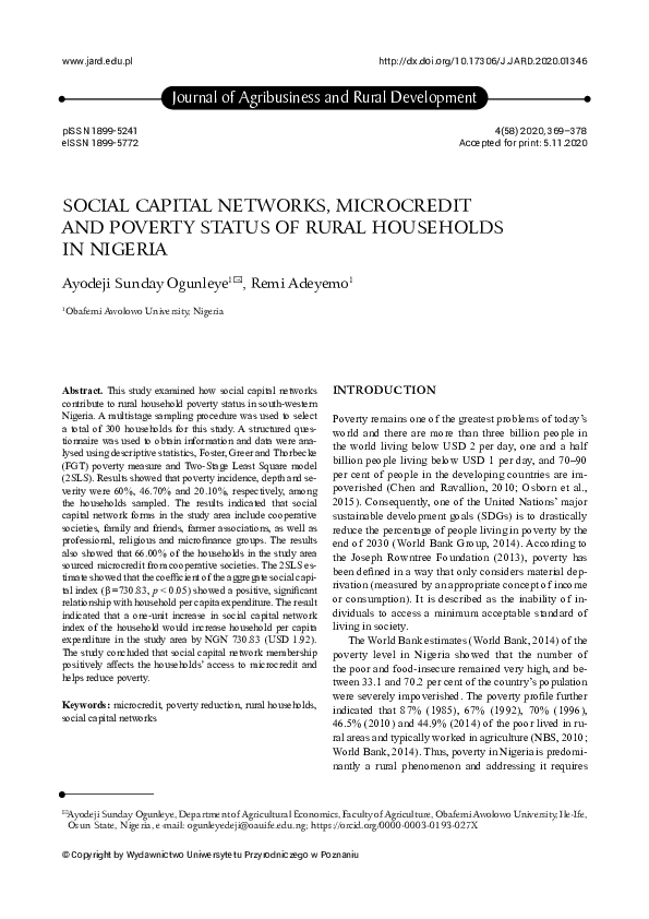 (PDF) Social Capital Networks, Microcredit and Poverty Status of Rural ...