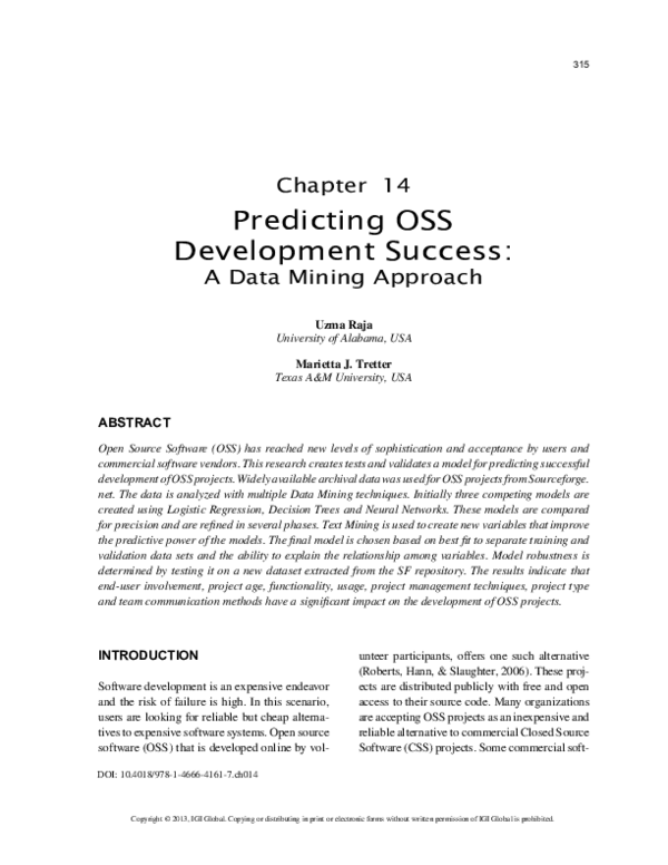 (PDF) Predicting OSS Development Success