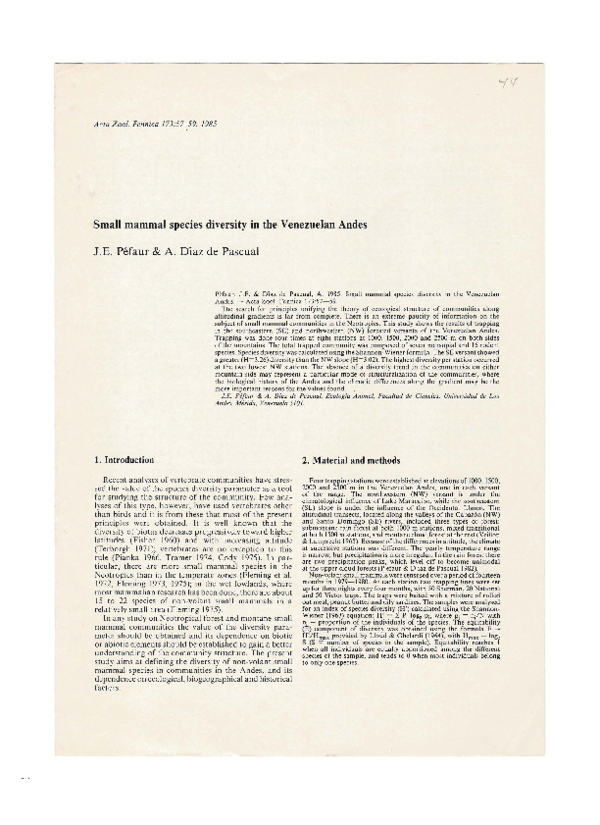 (PDF) Small mammal species diversity in the Venezuelan Andes / J.E ...