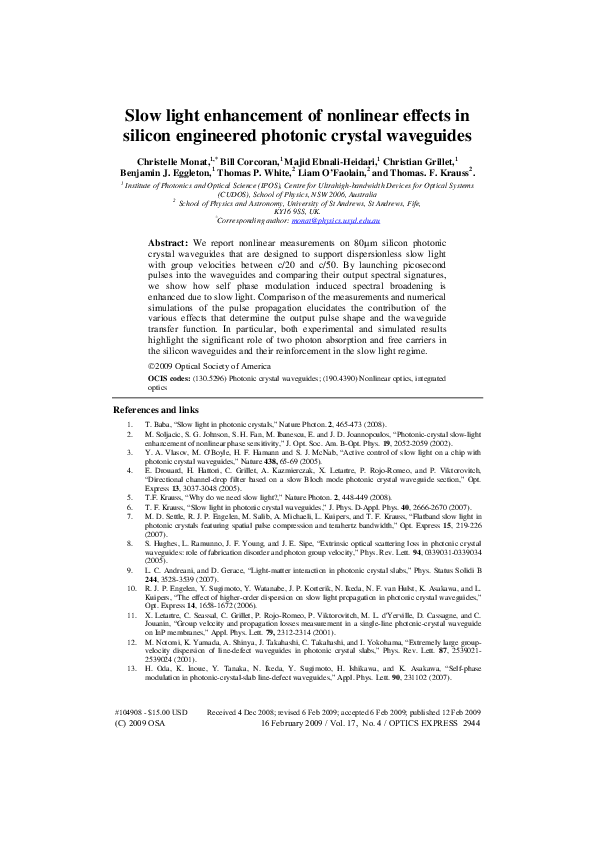 (PDF) Slow light enhancement of nonlinear effects in photonic crystal ...