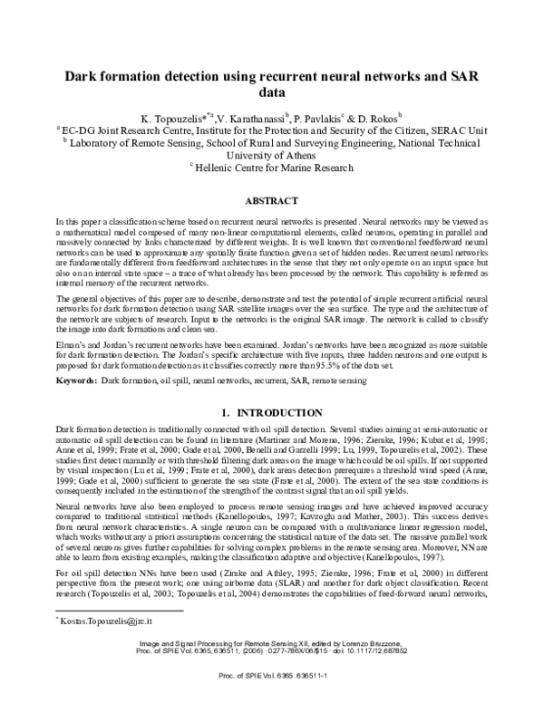 (PDF) Dark formation detection using recurrent neural networks and SAR data
