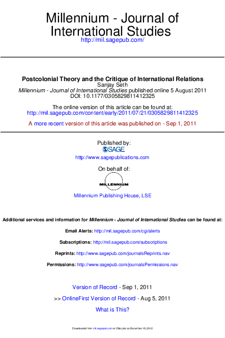 Pdf Postcolonial Theory And The Critique Of International Relations