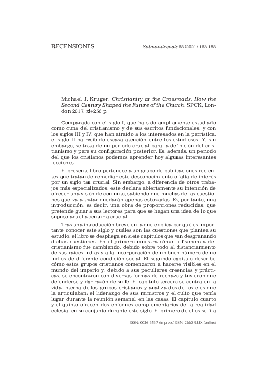 (PDF) Michael J. Kruger, Christianity at the Crossroads. How the Second ...