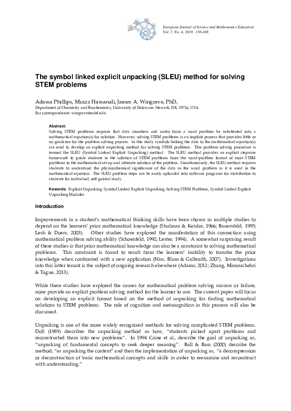 (PDF) The symbol linked explicit unpacking (SLEU) method for solving ...