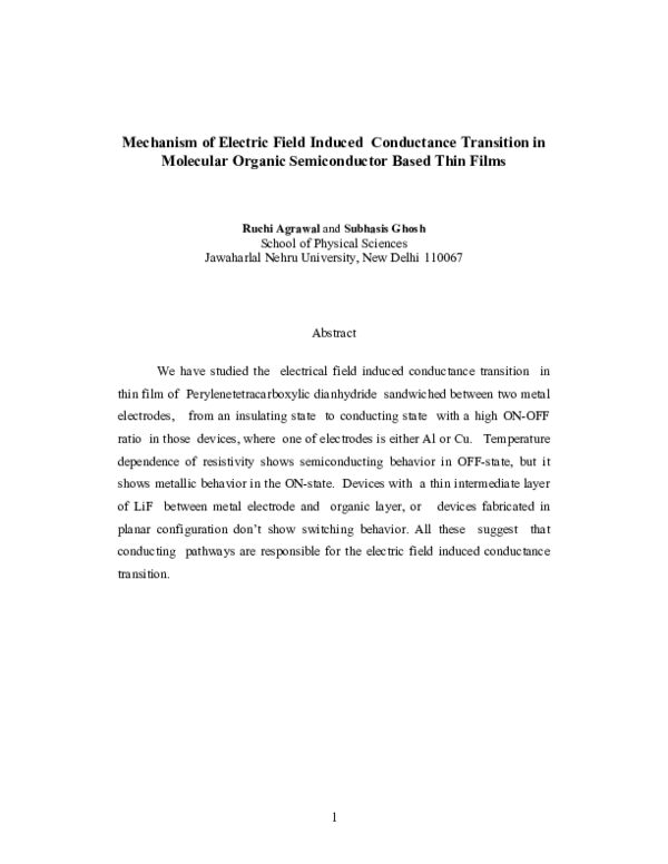 (PDF) Mechanism of Electric Field Induced Conductance Transition in ...