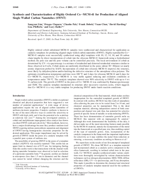 (PDF) Synthesis and Characterization of Highly Ordered Co− MCM-41 for ...