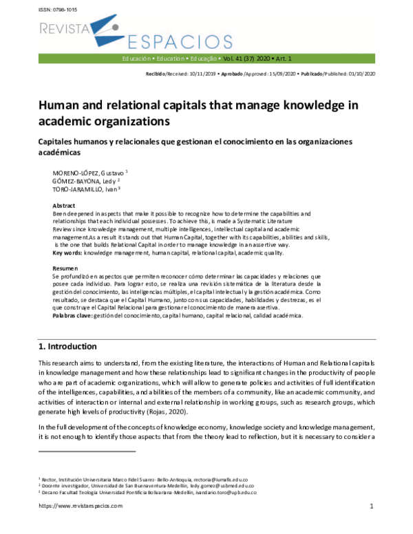 (PDF) Human and relational capitals that manage knowledge in academic ...