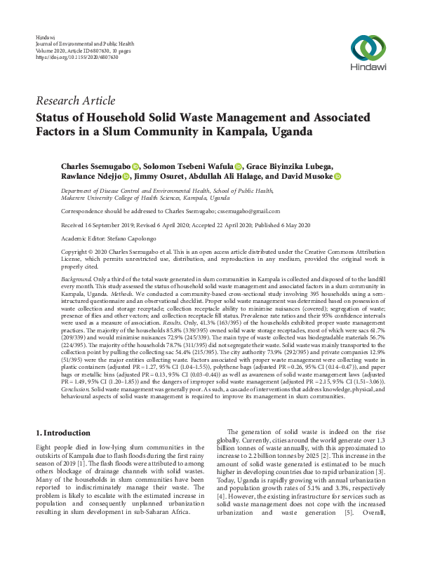 (PDF) Status of Household Solid Waste Management and Associated Factors ...