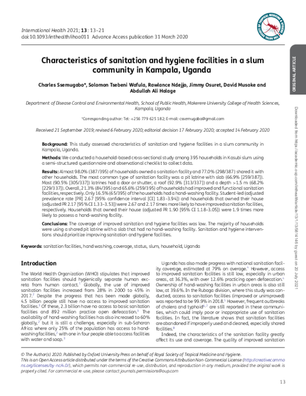 (PDF) Characteristics of sanitation and hygiene facilities in a slum ...