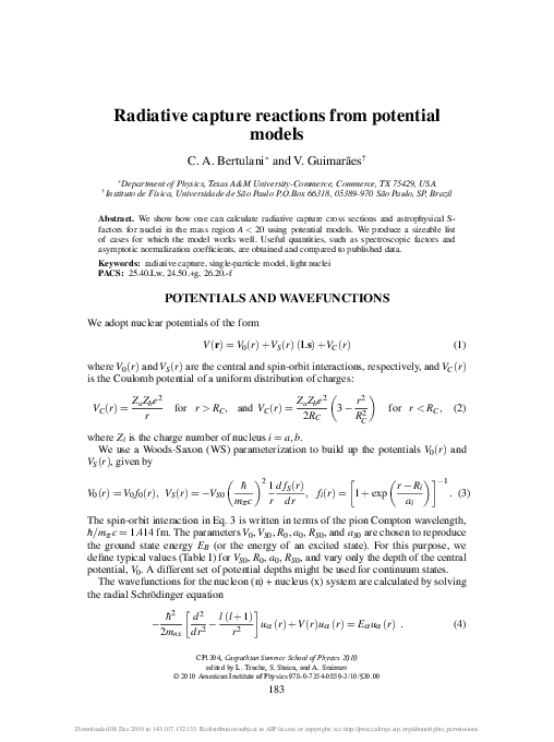 (PDF) Radiative capture reactions from potential models