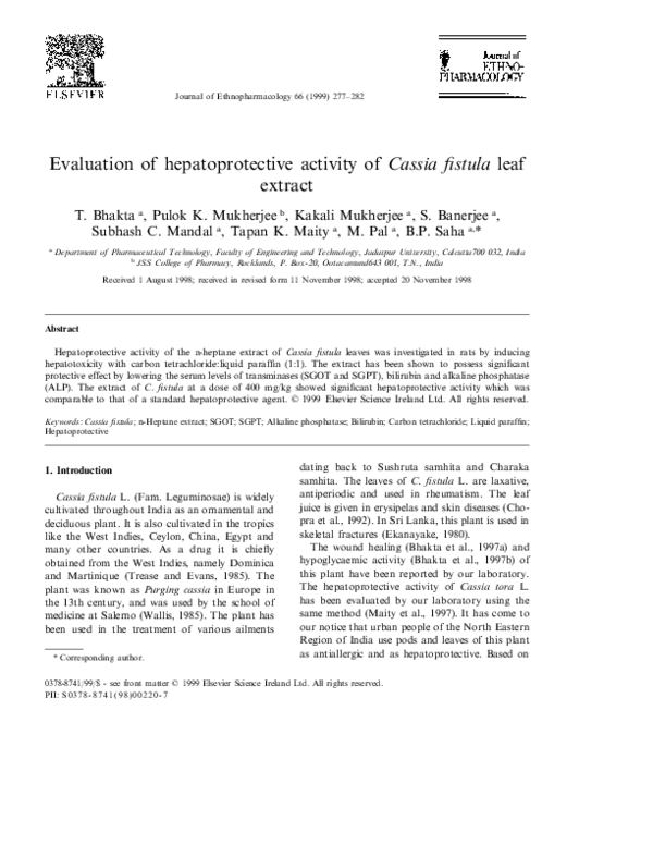 (PDF) Evaluation of hepatoprotective activity of Cassia fistula leaf ...