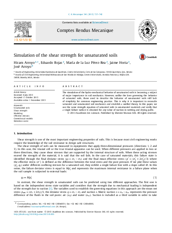 (PDF) Simulation of the shear strength for unsaturated soils