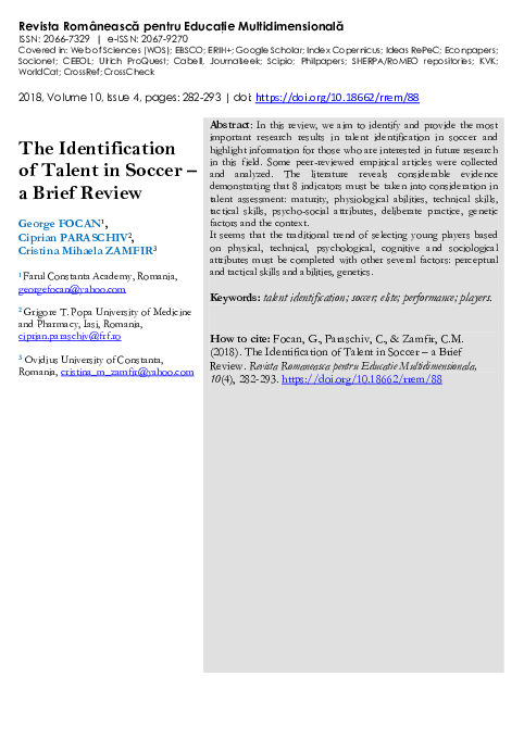 (PDF) The Identification of Talent in Soccer a Brief Review