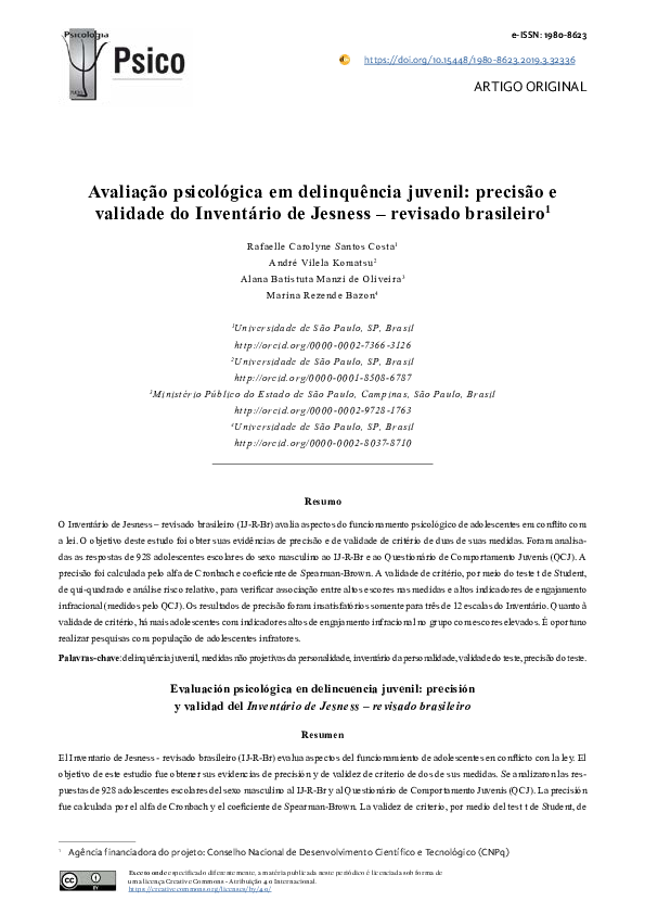 (PDF) Psychological assessment in juvenile offenders: reliability and ...