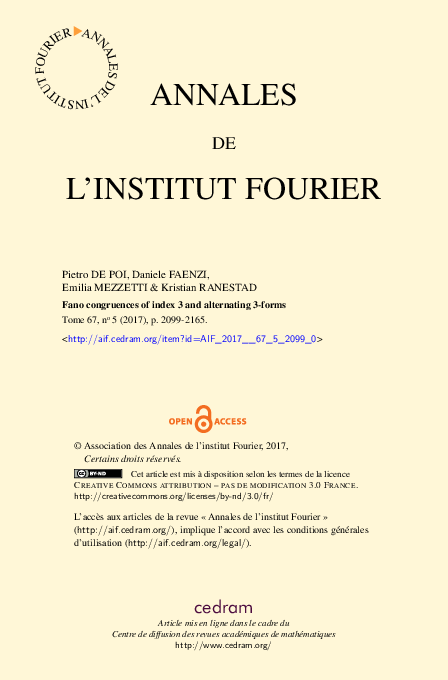 (PDF) Fano congruences of index 3 and alternating 3-forms
