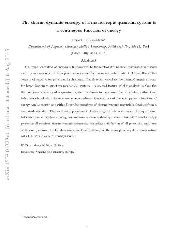 (PDF) Continuity of the entropy of macroscopic quantum systems