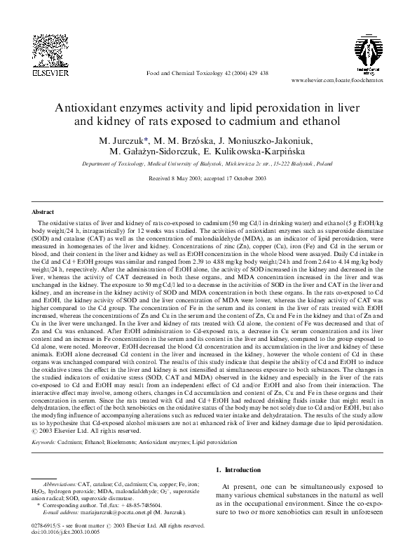(PDF) Antioxidant enzymes activity and lipid peroxidation in liver and ...