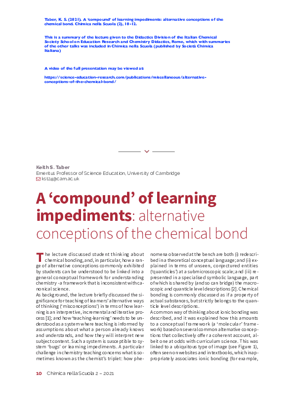 (PDF) A ‘compound’ of learning impediments: alternative conceptions of ...