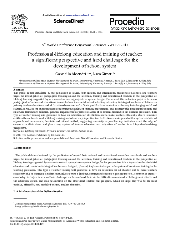 (PDF) Professional-lifelong Education and Training of Teacher: A ...