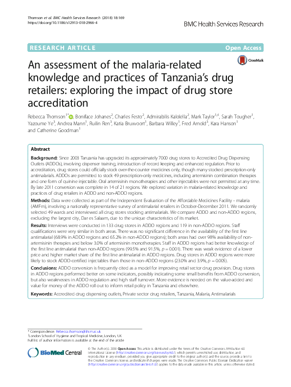 (PDF) An assessment of the malaria-related knowledge and practices of ...