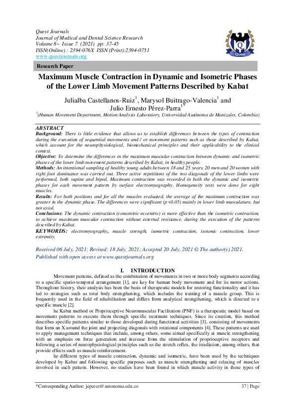 (PDF) Maximum Muscle Contraction in Dynamic and Isometric Phases of the ...