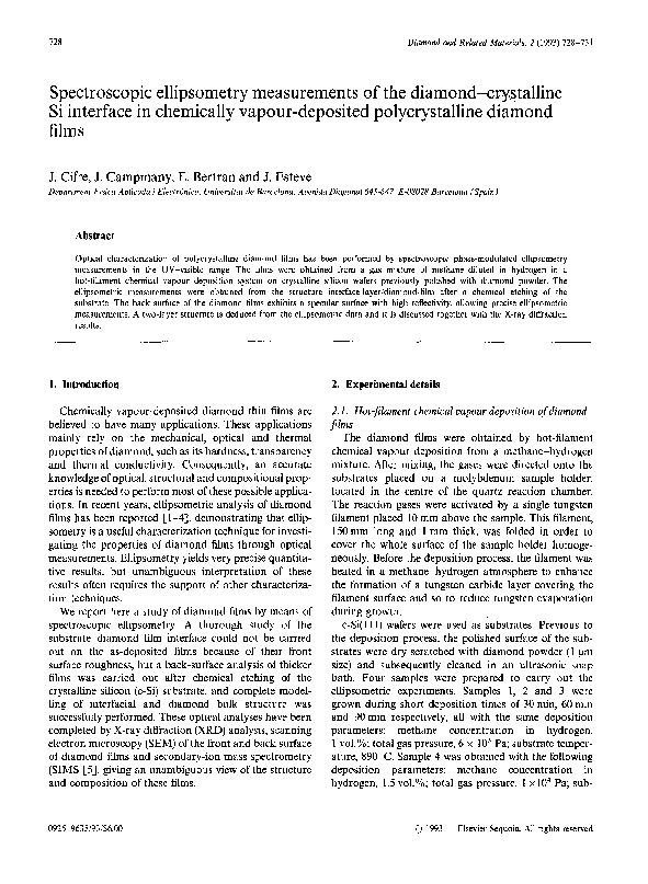 (PDF) Spectroscopic ellipsometry measurements of the diamond ...