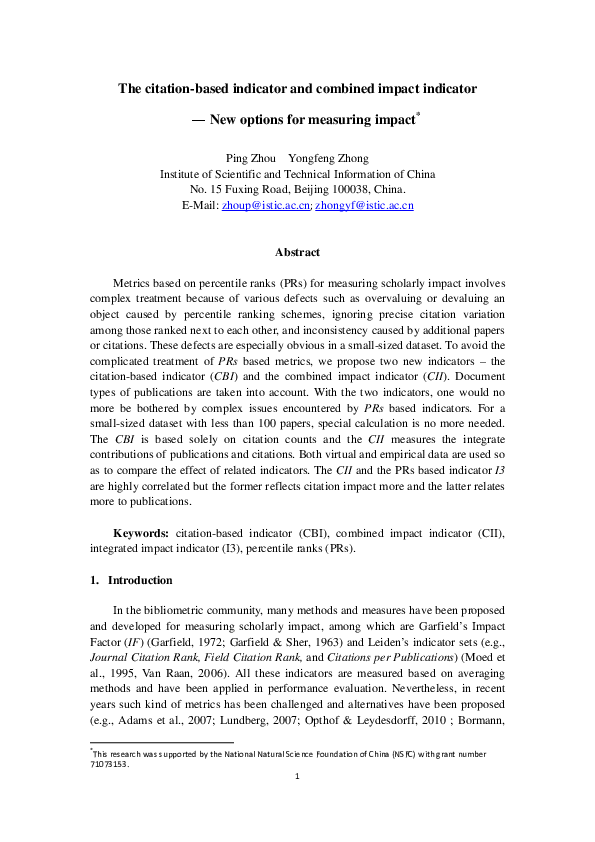 (PDF) The citationbased indicator and combined impact indicator—New