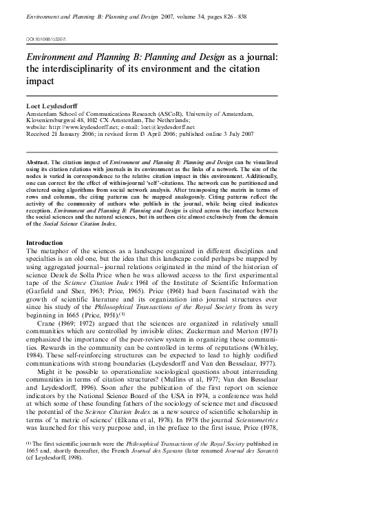 (PDF) Environment and Planning B: Planning and Design as a journal: the