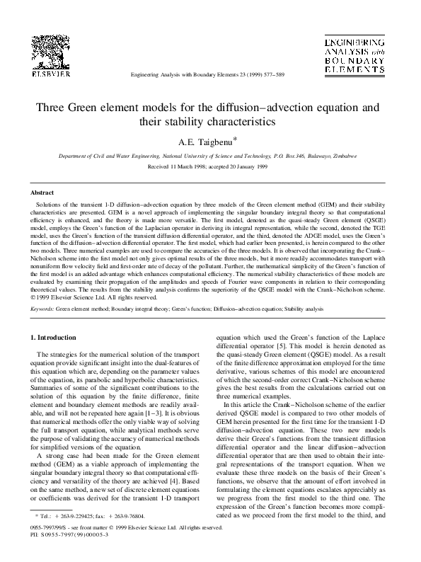(PDF) Three Green element models for the diffusion–advection equation ...