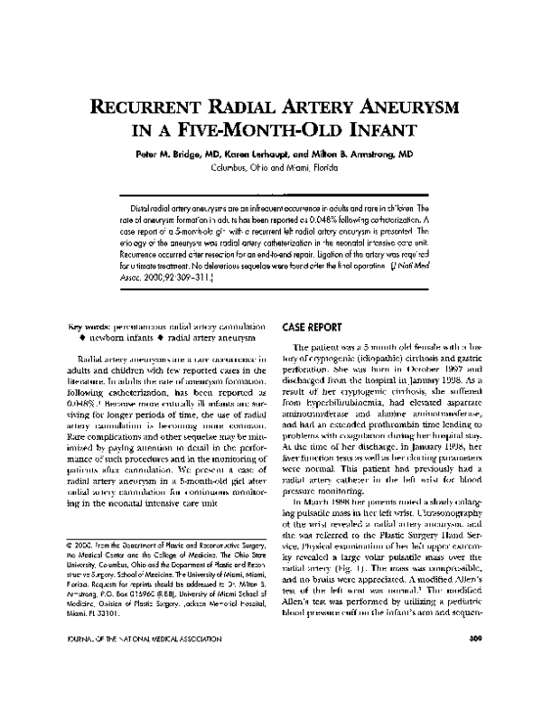 (PDF) Recurrent radial artery aneurysm in a five-month-old infant