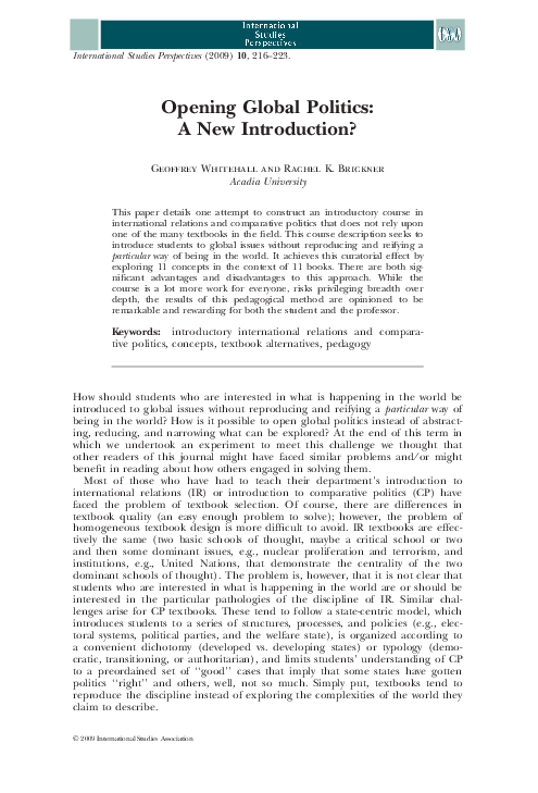 (PDF) Opening Global Politics: A New Introduction?