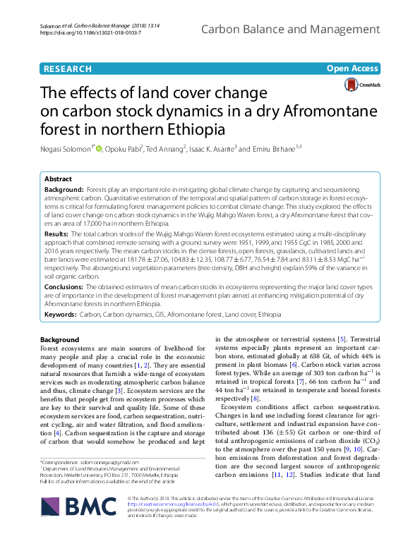 (PDF) The effects of land cover change on carbon stock dynamics in a ...