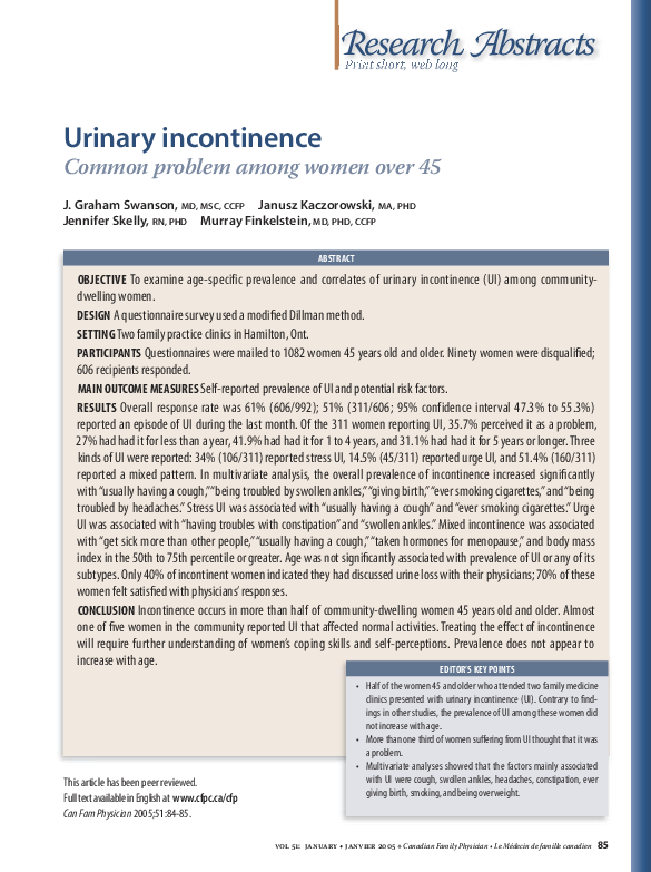 (PDF) Urinary incontinence: common problem among women over 45