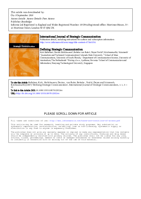(PDF) Defining Strategic Communication Kirk Hallahan Academia.edu