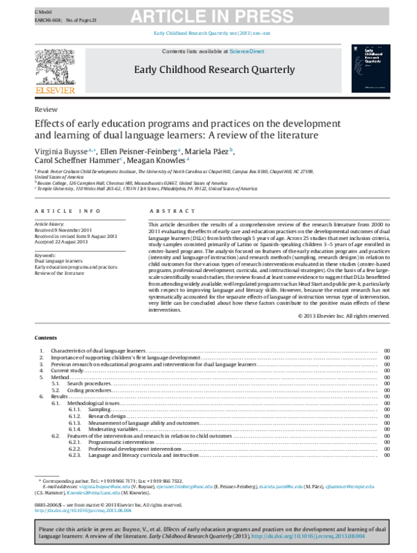 (PDF) Effects of early education programs and practices on the ...