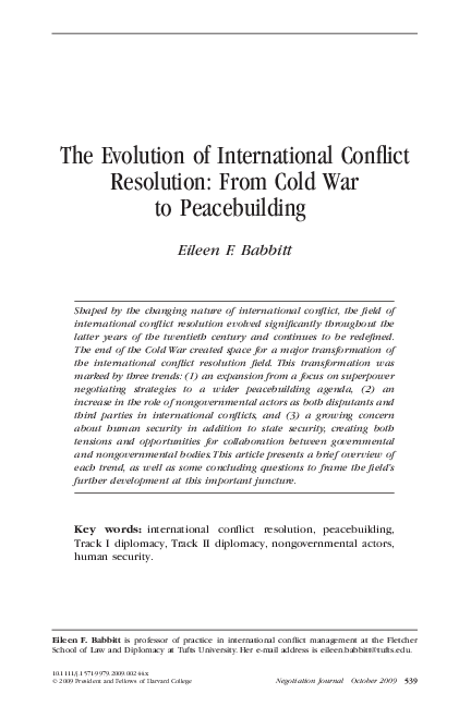 (PDF) The Evolution of International Conflict Resolution: From Cold War ...