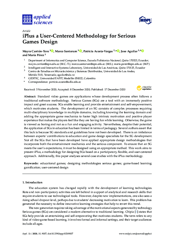 (PDF) iPlus a User-Centered Methodology for Serious Games Design